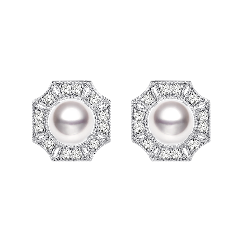 Akoya Pearl Earrings 18K White Gold Diamond Bridal earrings