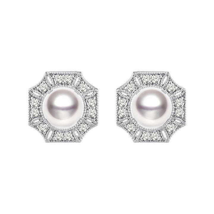 Akoya Pearl Earrings 18K White Gold Diamond Bridal earrings