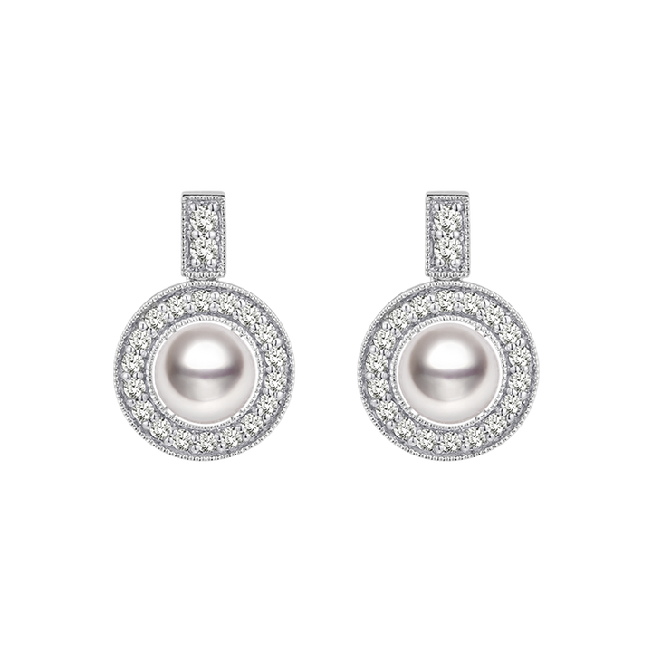 Akoya Pearl Earrings 18K White Gold Diamond Drop earrings