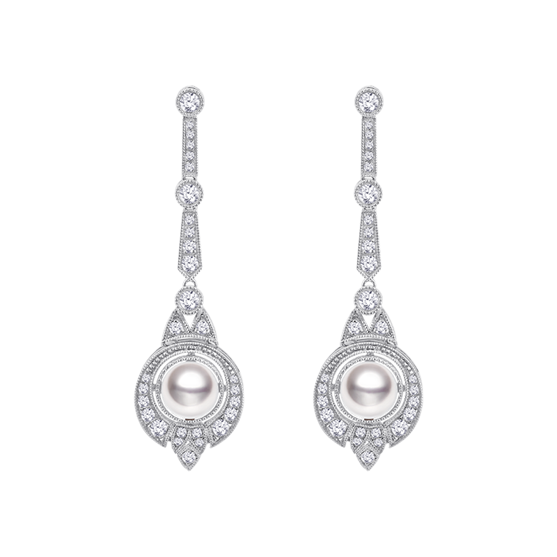 Akoya Pearl earrings 18K White Gold Diamond Midnight in Paris
