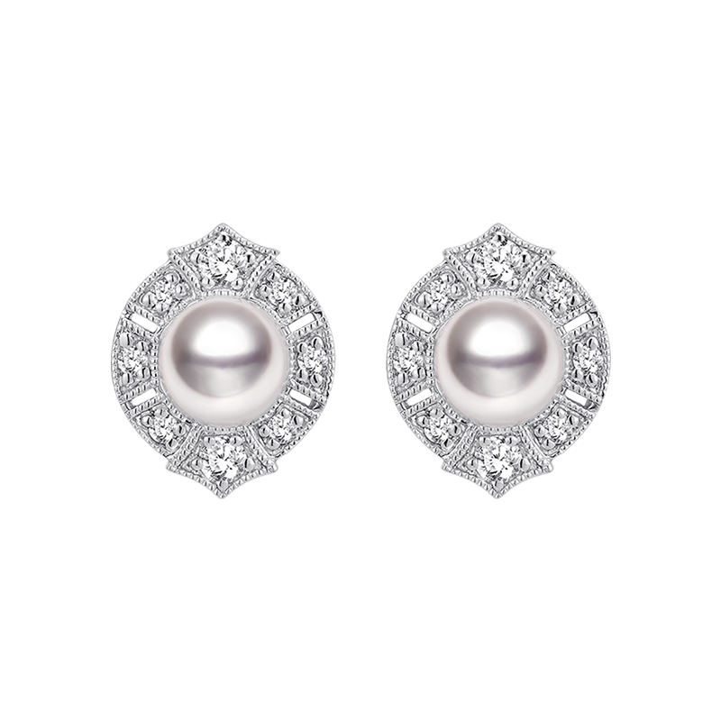 Akoya Pearl Earrings 18K White Gold Diamond