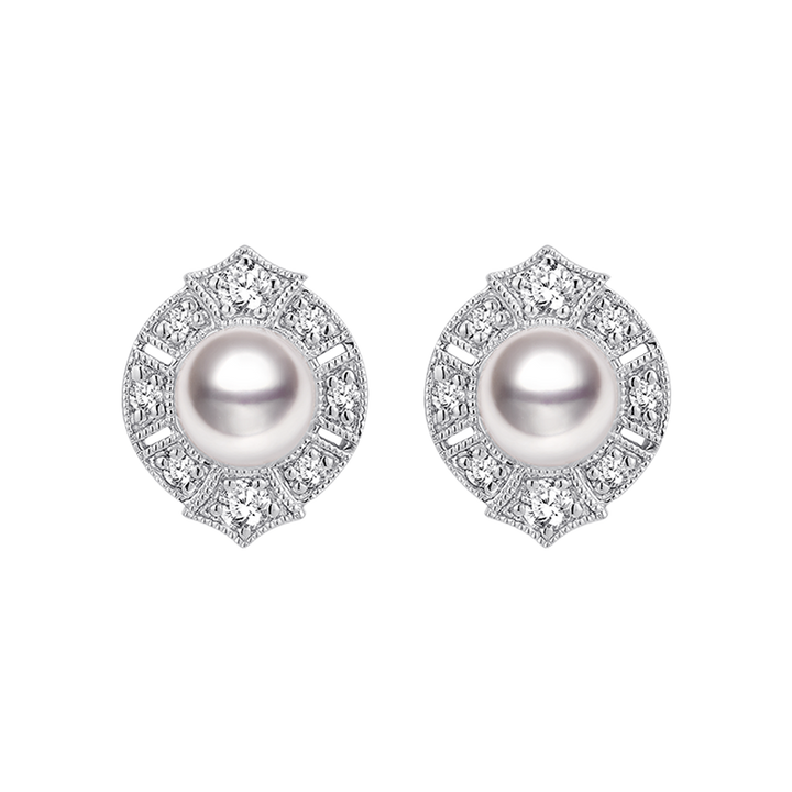 Akoya Pearl Earrings 18K White Gold Diamond