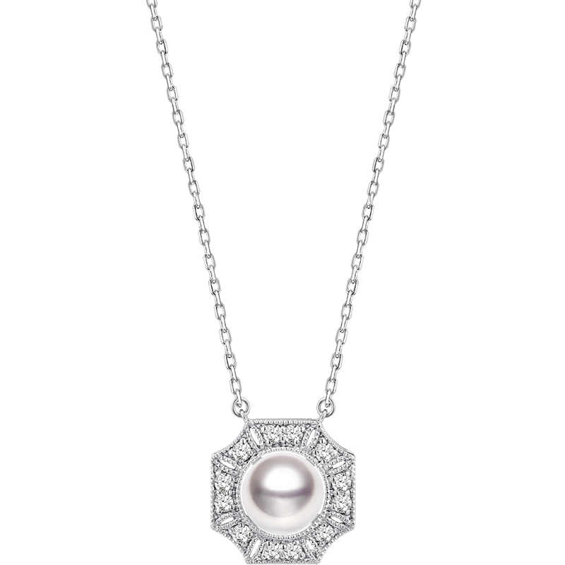 Akoya Pearl Necklace 18K White Gold Diamond Necklace