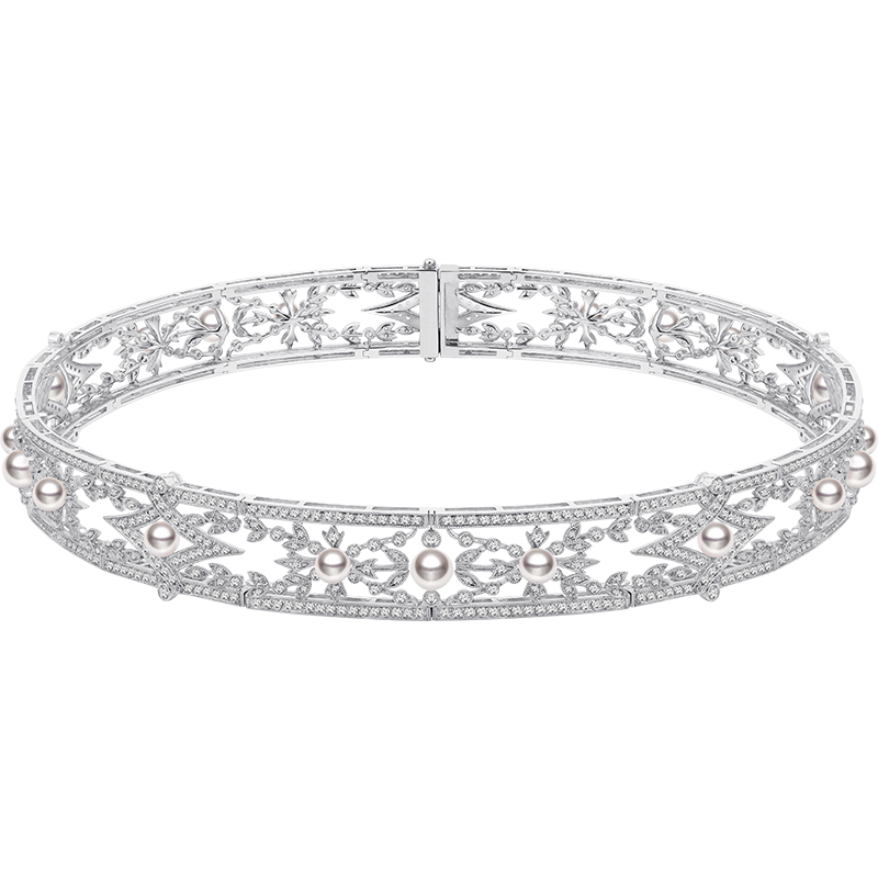 Akoya Pearl Necklace 18K White Gold Diamond Lavender Collar