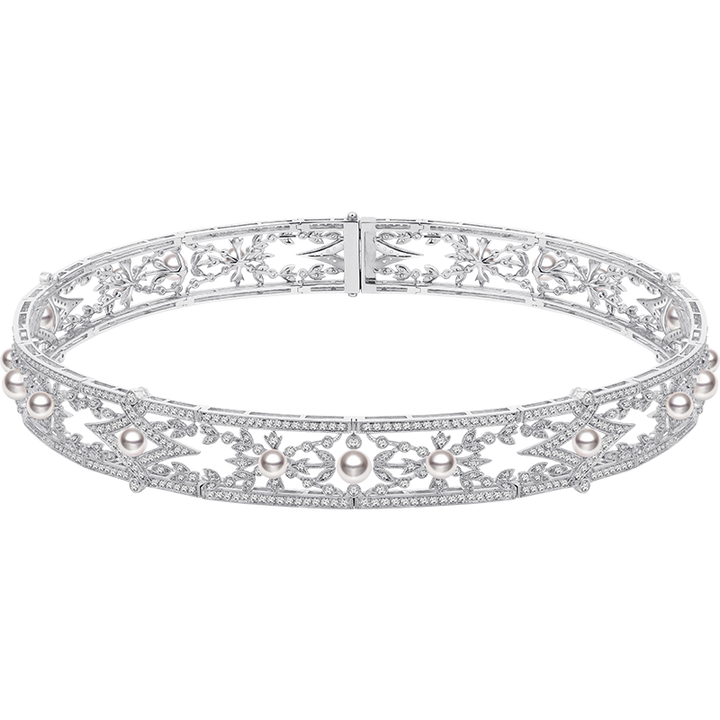 Akoya Pearl Necklace 18K White Gold Diamond Lavender Collar