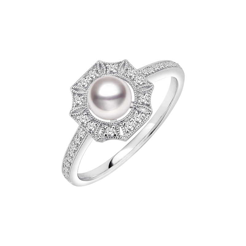 1920s' Collection Akoya Pearl Ring with 18K White Gold and Diamonds
