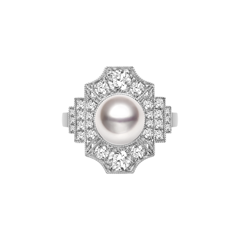 Akoya Pearl Ring 18K White Gold Diamond