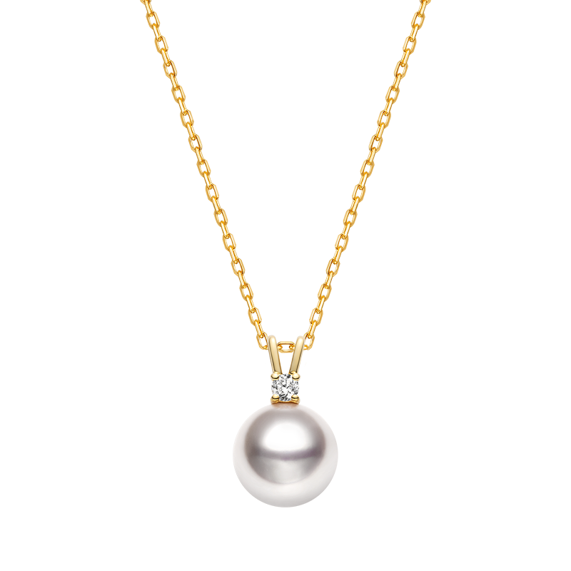 Akoya Saltwater Pearl 18K Gold Diamond Victory Sign Necklace