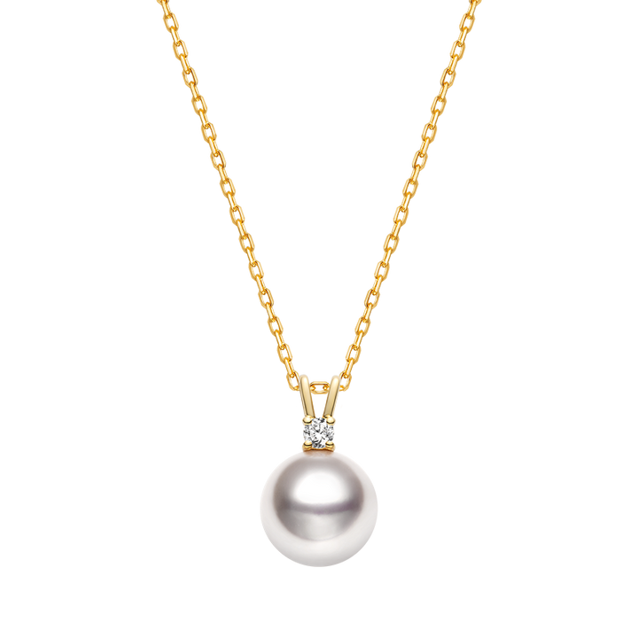 Akoya Saltwater Pearl 18K Gold Diamond Victory Sign Necklace