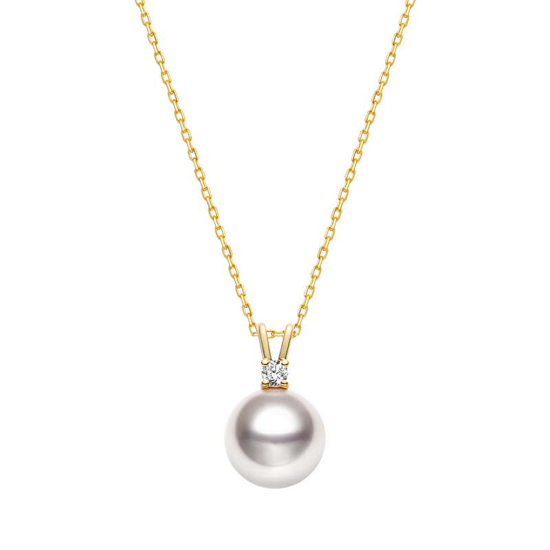 Akoya Saltwater Pearl 18K Gold Diamond Victory Sign Necklace