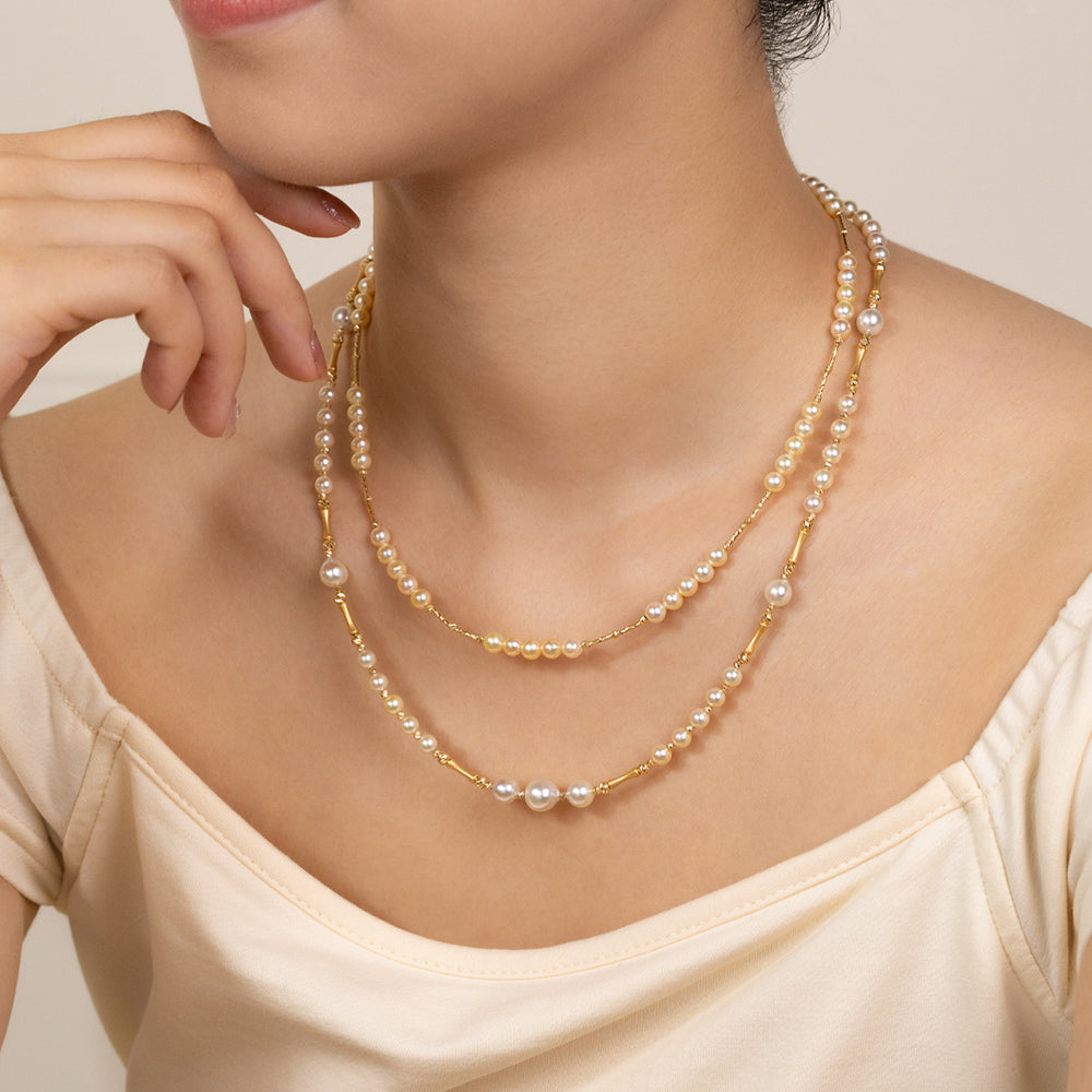 Baroque & Akoya Pearl 18K Gold Cream Tone Bamboo Knot Necklace