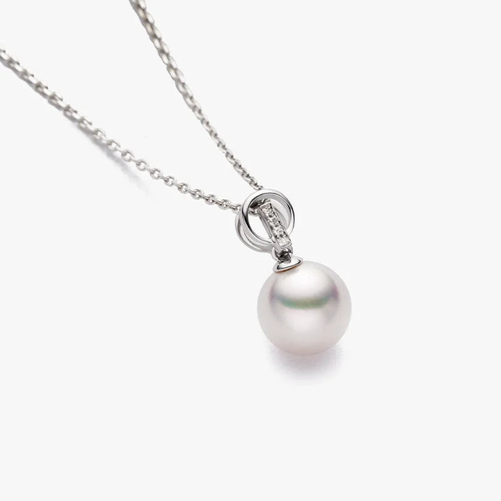 BASIC COLLECTION Akoya Pearl 18K White Gold Minimalistic Ring Design Necklace BASIC COLLECTION Akoya Pearl 18K White Gold Minimalistic Ring Design Necklace BASIC COLLECTION