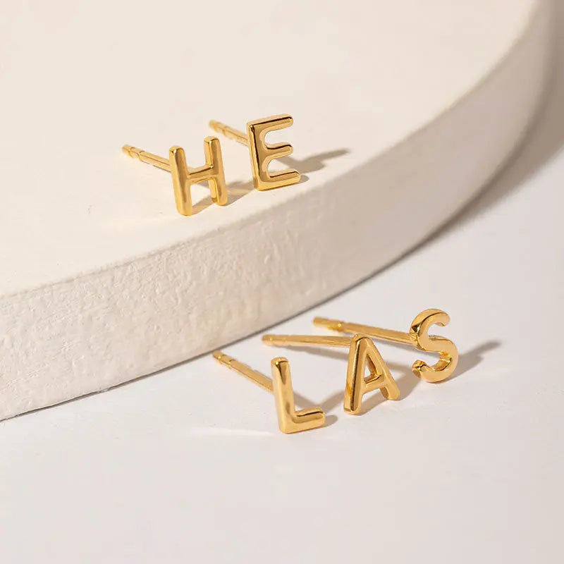 18K Gold Custom Letter Initial Stud Earrings