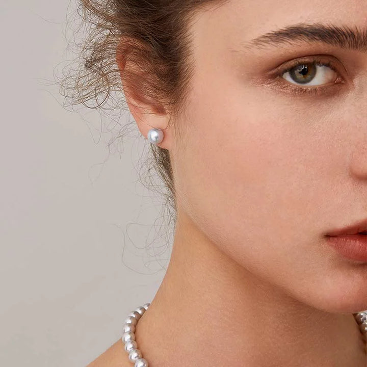 Akoya Silver Blue Pearl 18K White Gold Earrings