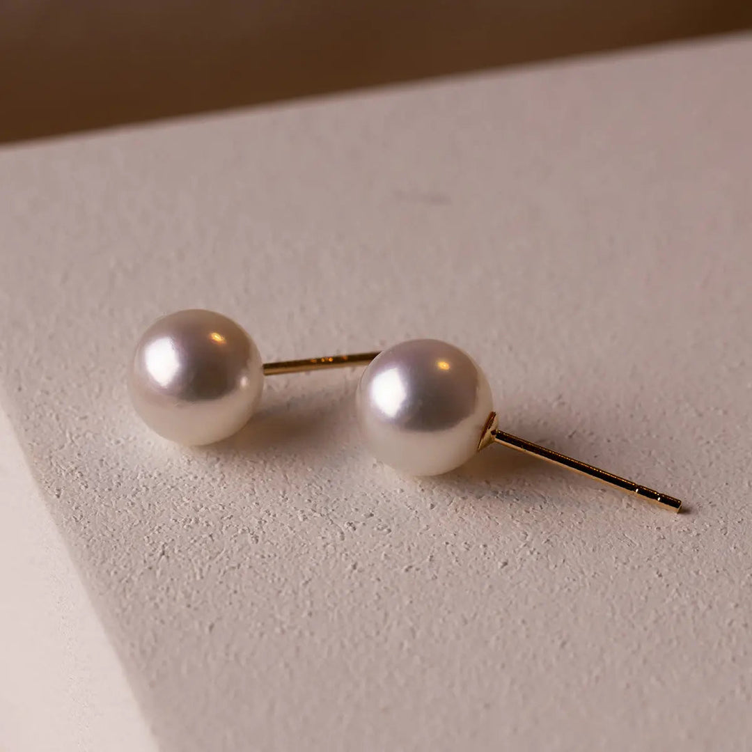 BASIC COLLECTION Akoya Pearl 18K Gold Bulb Stud Earrings - HELAS Jewelry