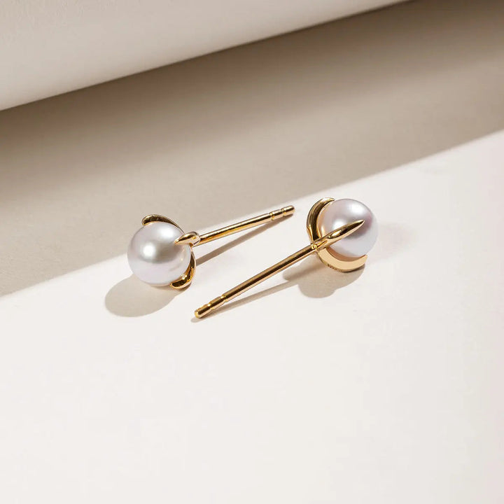 BASIC COLLECTION Akoya Pearl 18K Gold Flower-bud Stud Earrings - HELAS Jewelry