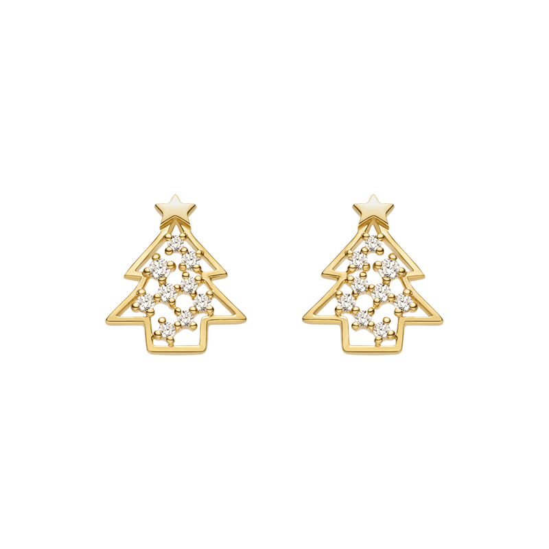 18K Gold Christmas Tree Diamond Earrings