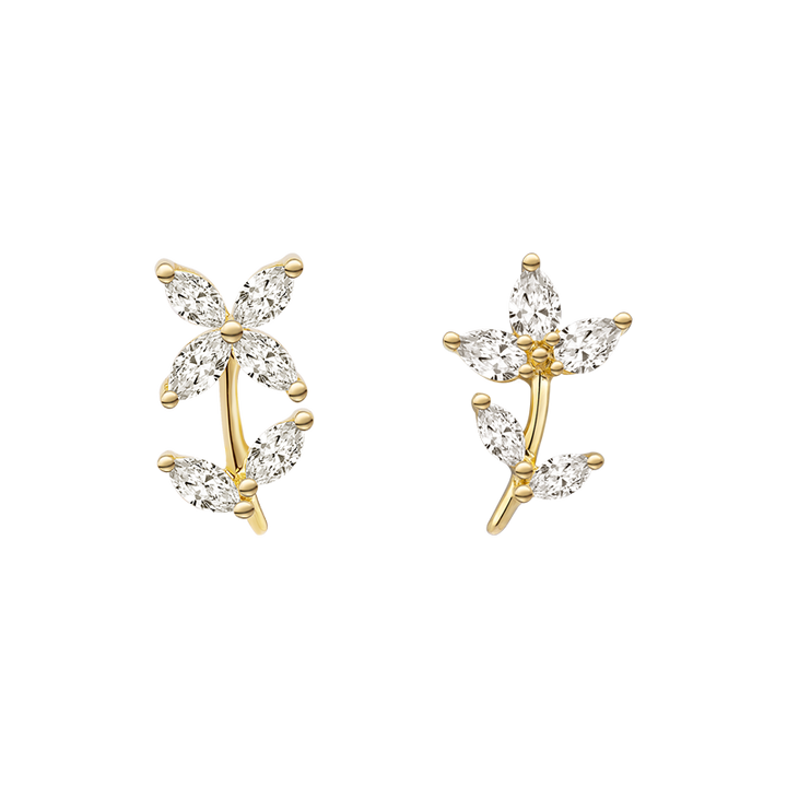 18K Gold Summer Flower Diamonds Ear Studs