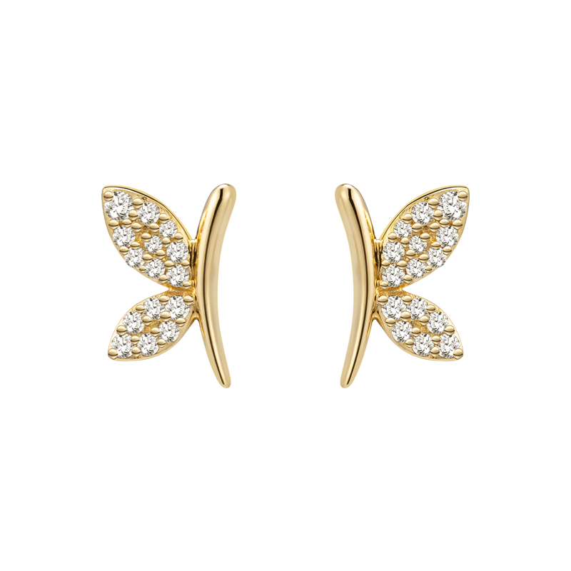 18K Gold Dragonfly Diamonds Ear Studs