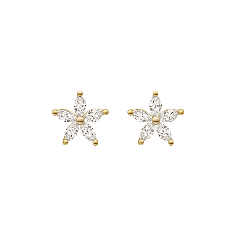 18K Gold Ear Studs Mini Summer Flower Diamonds