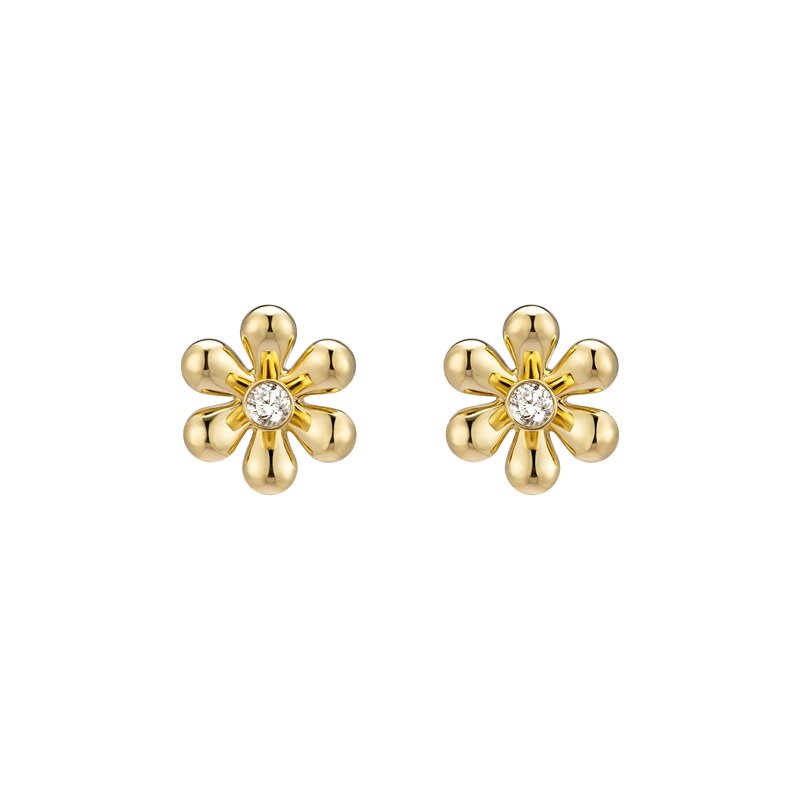 18K Gold Flower Diamonds Ear Studs