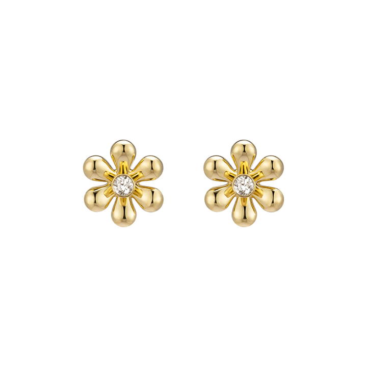 18K Gold Flower Diamonds Ear Studs