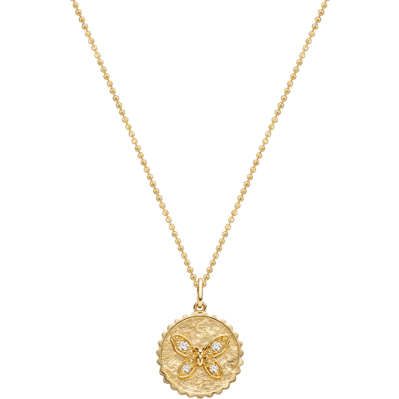 18K Gold Butterfly Coin Diamonds Necklace