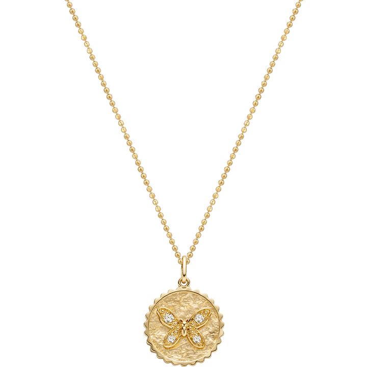 18K Gold Butterfly Coin Diamonds Necklace
