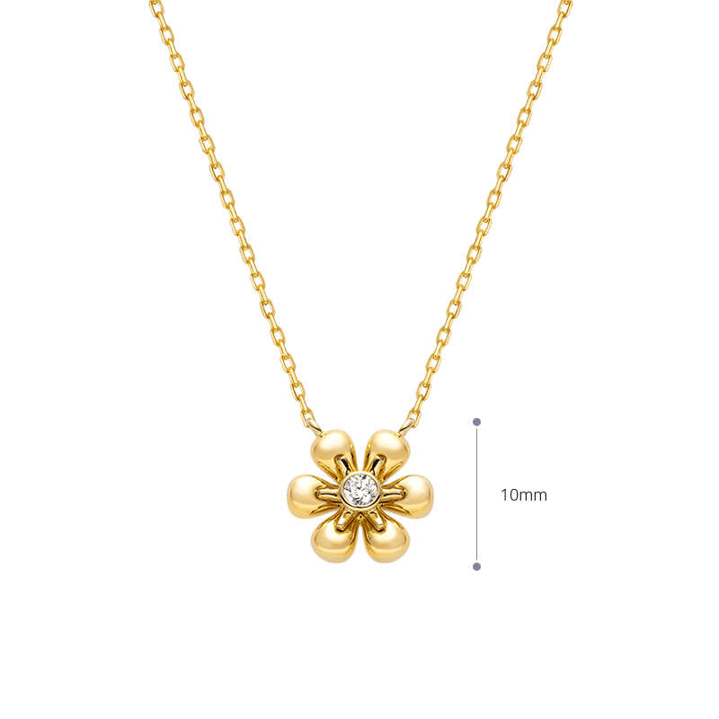 18K Gold Diamond Flower Core Dainty Necklace