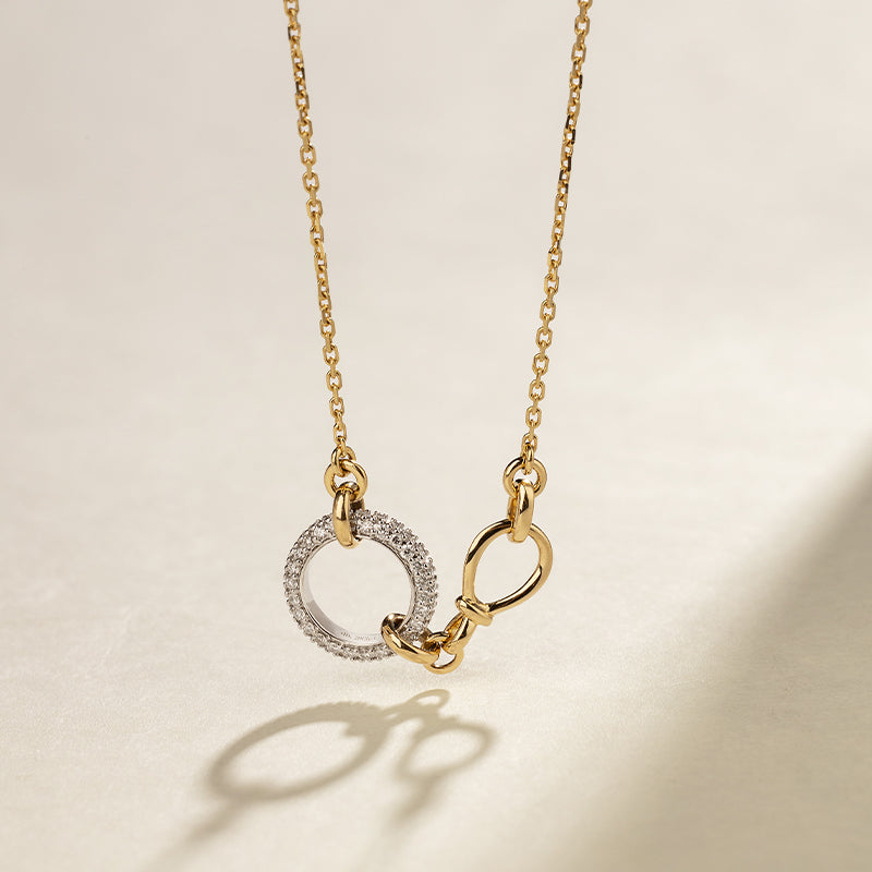 18K Gold Diamond Circle Clasp Modern Minimalist Necklace