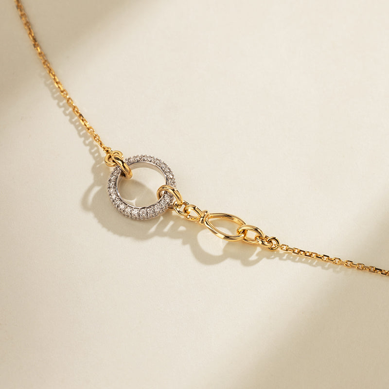 18K Gold Diamond Circle Clasp Modern Minimalist Necklace