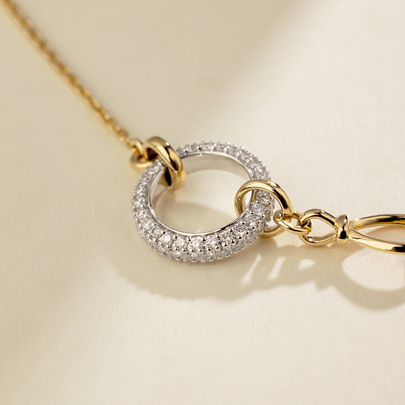 18K Gold Diamond Circle Clasp Modern Minimalist Necklace