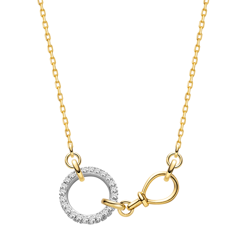 18K Gold Diamond Circle Clasp Modern Minimalist Necklace