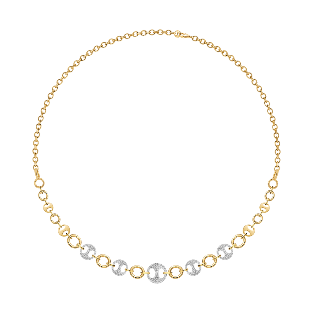 18K Gold Diamond Imprint H Layered Chain Necklace