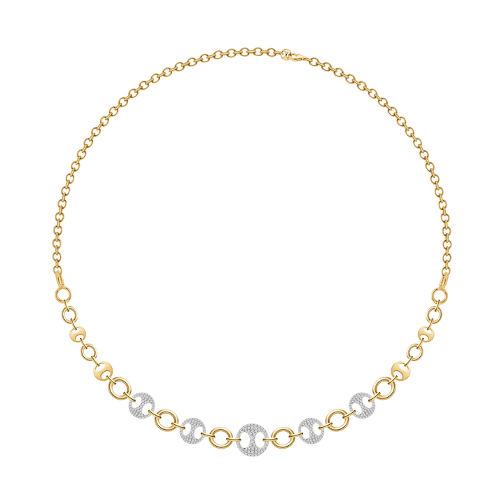 18K Gold Diamond Imprint H Layered Chain Necklace