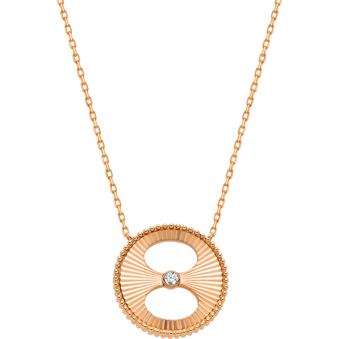 18K Gold Diamond Imprint H Cut Gold Surface Necklace