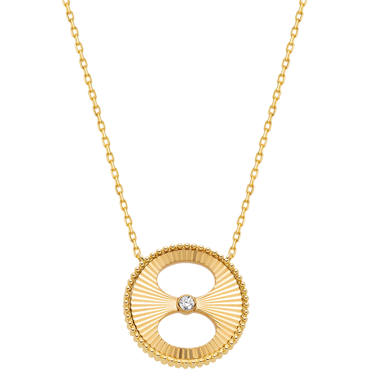 18K Gold Diamond Imprint H Cut Gold Surface Necklace