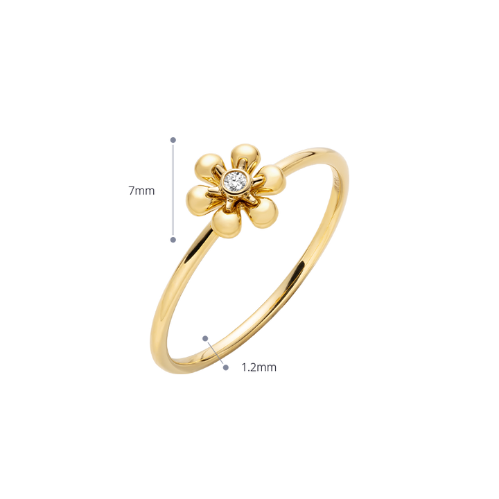 18K Gold Diamond Flower Core Dainty Ring