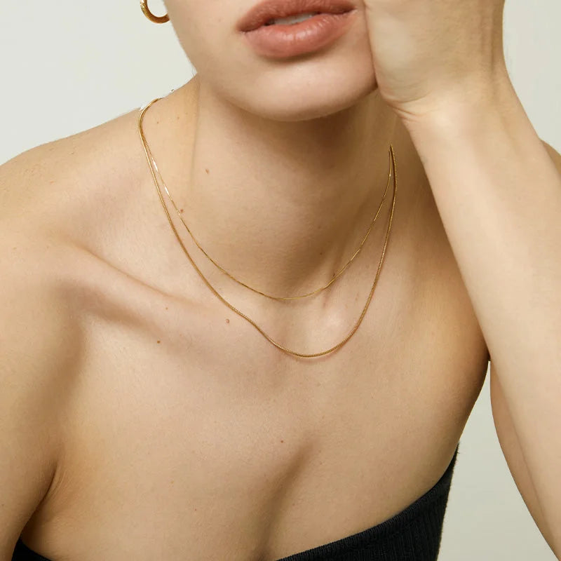 DOUBLE LAYER outlet HERRINGBONE 18K GOLD CHAIN NECKLACE