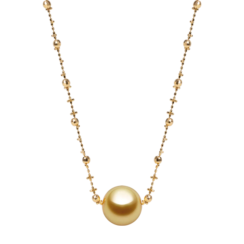 Golden South Sea Pearl 18K Floral Bone Chain Design Necklace