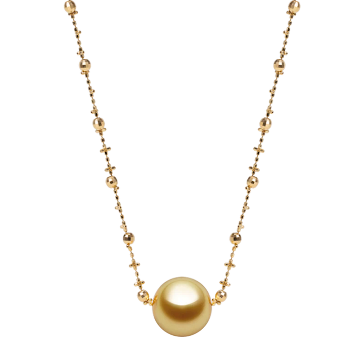 Golden South Sea Pearl 18K Floral Bone Chain Design Necklace