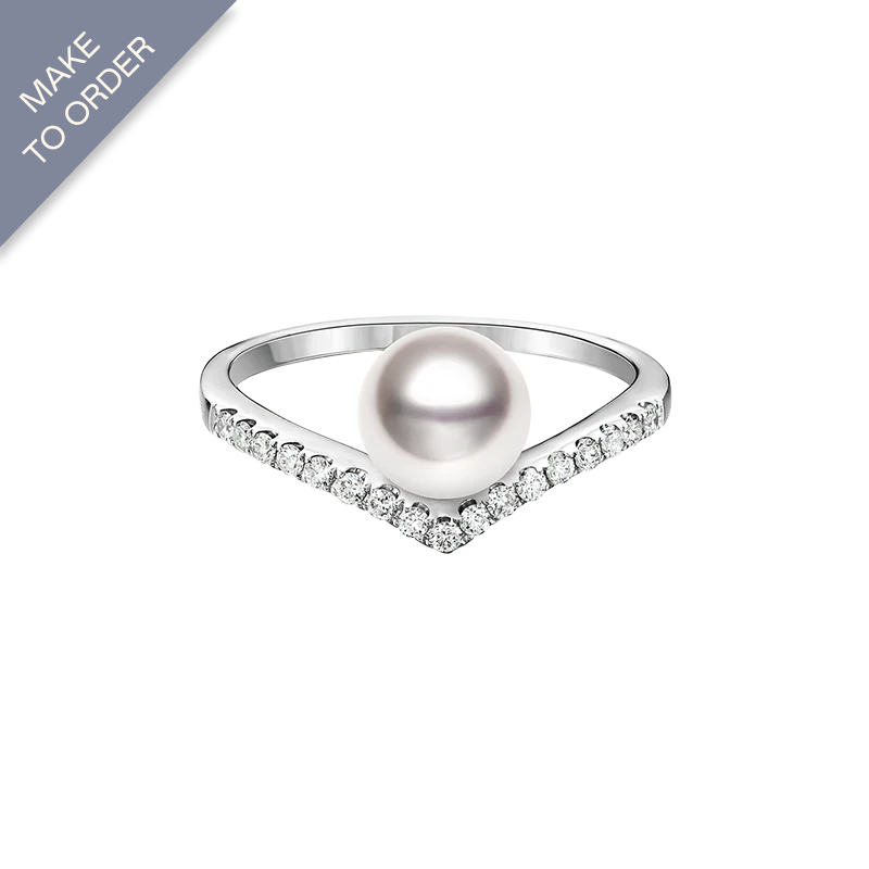 Akoya Pearl 18K White Gold V-shape Diamond Ring