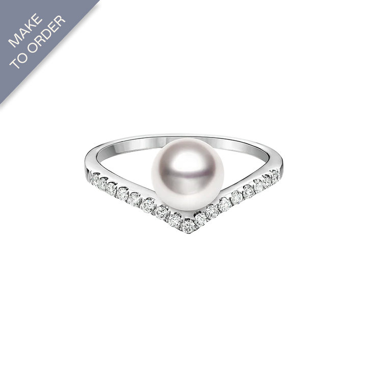 Akoya Pearl 18K White Gold V-shape Diamond Ring