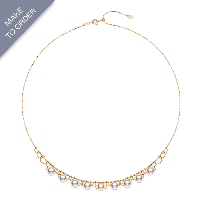 Akoya Pearl 18K Gold Woven Beaded Chain Necklace