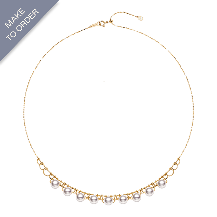 Akoya Pearl 18K Gold Woven Beaded Chain Necklace