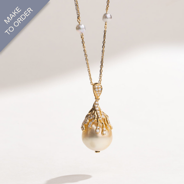 South Sea Baroque Pearl 18K Gold Diamonds Ripe Fruit Pendant Necklace