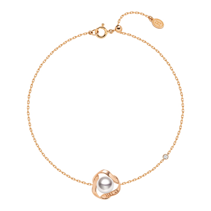 Akoya Pearl 18k Gold Camellia Design Diamonds Bracelet