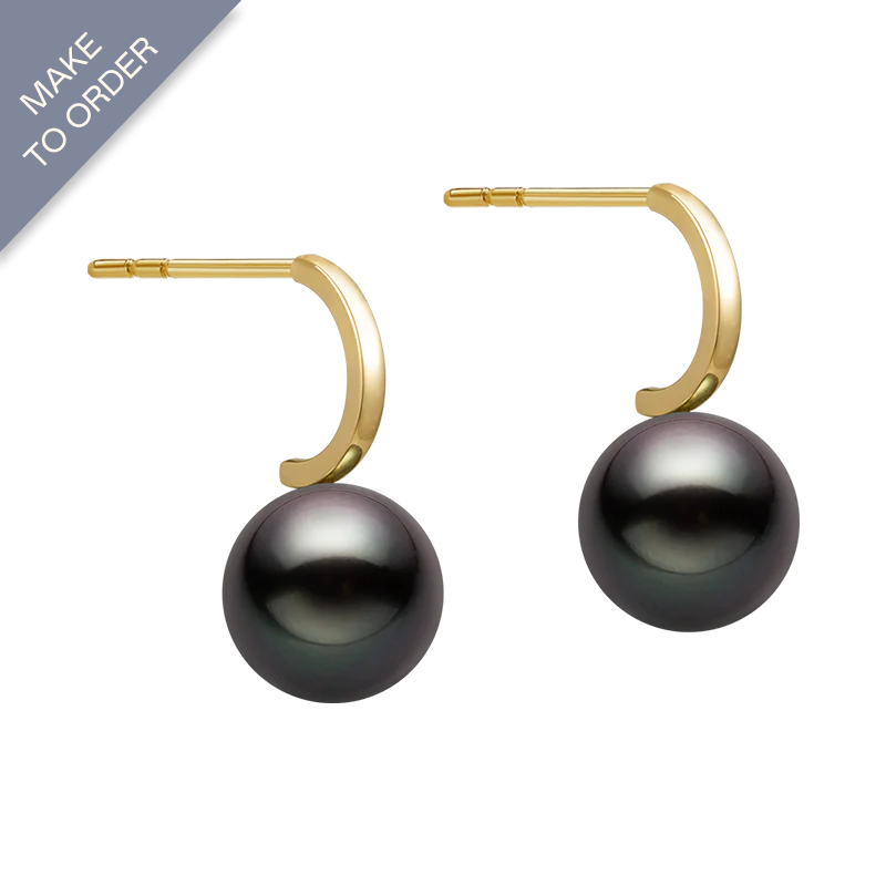 Tahitian Pearl Earrings 18K Gold Leverback Earrings