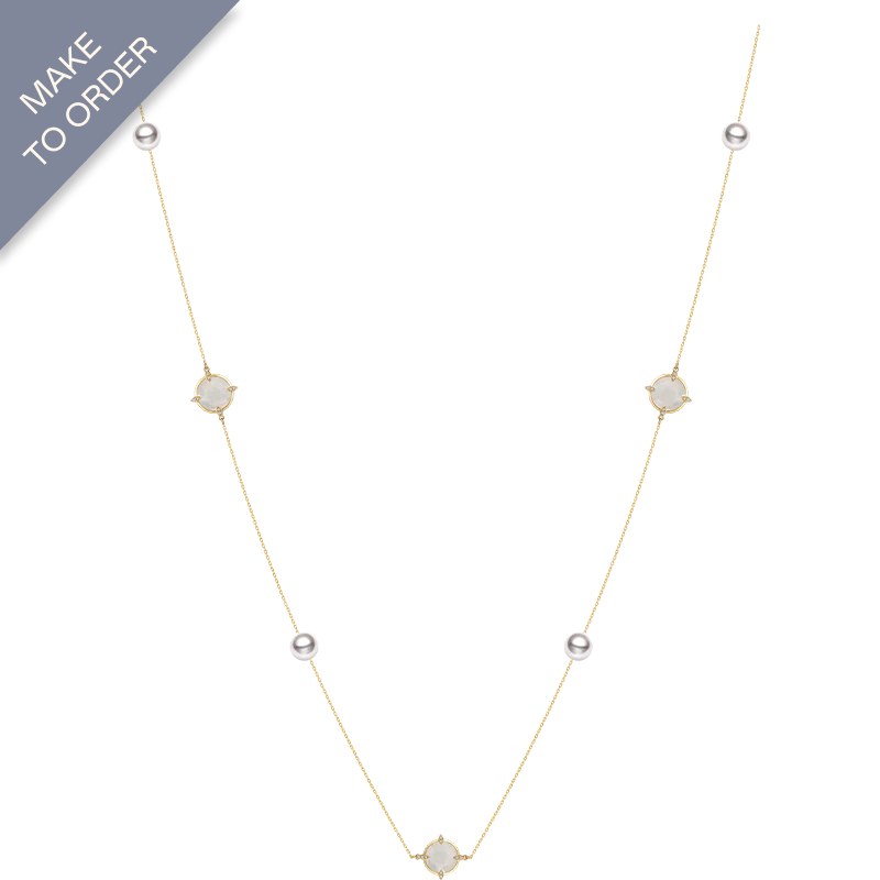 Akoya Pearl 18K Gold Mother of Pearl Diamonds Sweater Chain Necklace