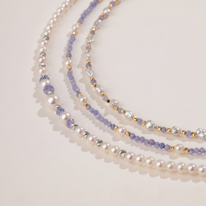 Akoya Pearl 18K Gold Tanzanite Elegant Statement Necklace